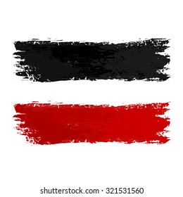 Brushstroke blotch red and black on a white background
