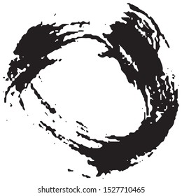 Brushstroke in a circle with black paint isolated on a white background