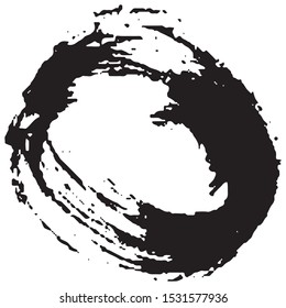 Brushstroke in a circle with black paint isolated on a white background