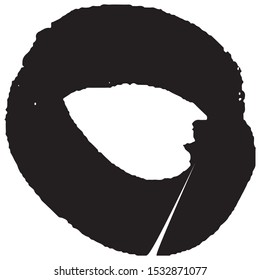 Brushstroke in a circle with black paint isolated on a white background