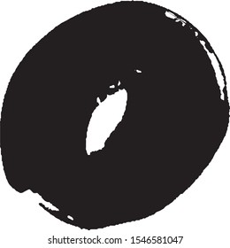 Brushstroke in a circle with black paint isolated on a white background