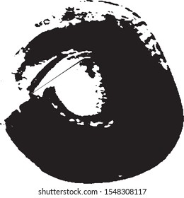 Brushstroke in a circle with black paint isolated on a white background