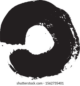 Brushstroke in a circle with black paint isolated on a white background