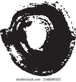 Brushstroke in a circle with black paint isolated on a white background