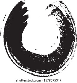Brushstroke in a circle with black paint isolated on a white background