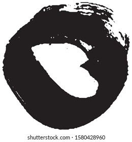 Brushstroke in a circle with black paint isolated on a white background