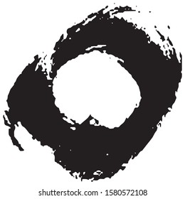 Brushstroke in a circle with black paint isolated on a white background
