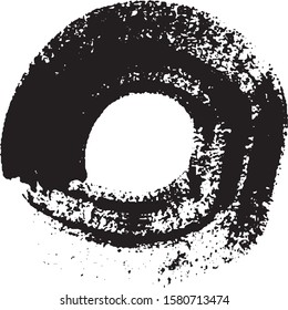 Brushstroke in a circle with black paint isolated on a white background