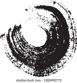 Brushstroke in a circle with black paint isolated on a white background