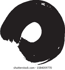 Brushstroke in a circle with black paint isolated on a white background
