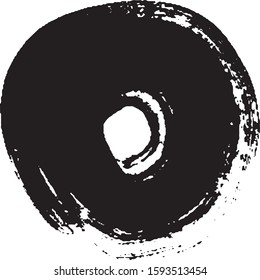 Brushstroke in a circle with black paint isolated on a white background