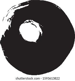 Brushstroke in a circle with black paint isolated on a white background