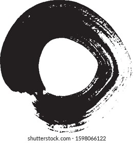 Brushstroke in a circle with black paint isolated on a white background