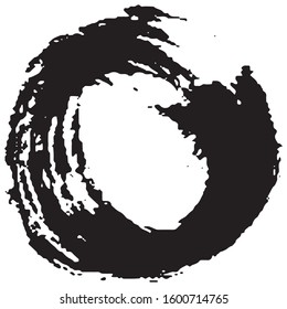 Brushstroke in a circle with black paint isolated on a white background