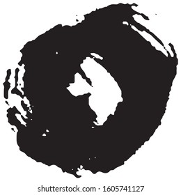 Brushstroke in a circle with black paint isolated on a white background