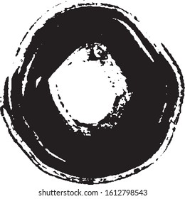 Brushstroke in a circle with black paint isolated on a white background
