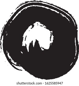 Brushstroke in a circle with black paint isolated on a white background