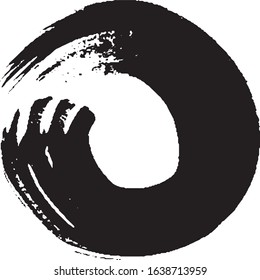 Brushstroke in a circle with black paint isolated on a white background