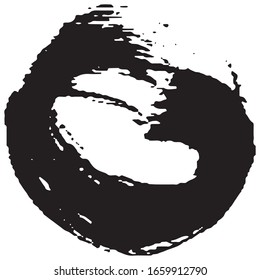 Brushstroke in a circle with black paint isolated on a white background