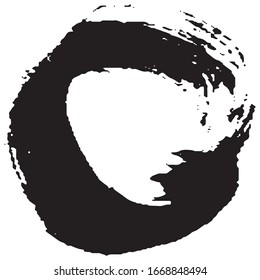 Brushstroke in a circle with black paint isolated on a white background