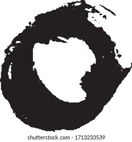 Brushstroke in a circle with black paint isolated on a white background