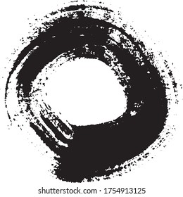 Brushstroke in a circle with black paint isolated on a white background