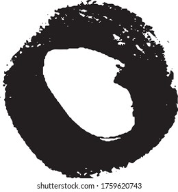 Brushstroke in a circle with black paint isolated on a white background