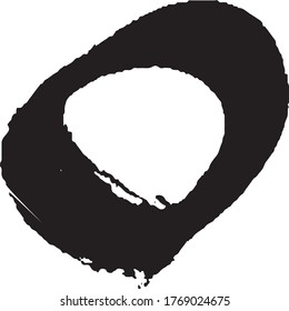 Brushstroke in a circle with black paint isolated on a white background
