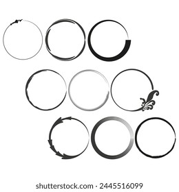 Brushstroke circles set. Varied round shapes. Ink and paint design elements. Vector illustration. EPS 10.