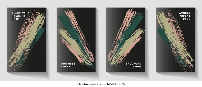 Brushstroke Covers design templates set with bauhaus, memphis and hipster style graphic geometric elements. Applicable for placards, brochures, posters, covers and banners. Typographic template.