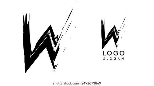 Brushstroke handdrawn letter W. Creative modern logo design, grunge imprint stylish initial logotype for corporate branding, business identity, and professional logos. Vector illustration