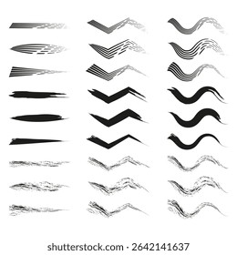 Brushstroke icon collection. Grunge vector strokes. Ink texture forms. Artistic black elements.