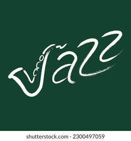 Pinselstrich Jazz-Logo mit Saxophon-geformtem "J"-Buchstaben. Ideal für die Werbung auf Jazz-Musik für Jazz-Café, Restaurant, Party, Konzert und anderes Branding. Vektorlogo-Illustration.