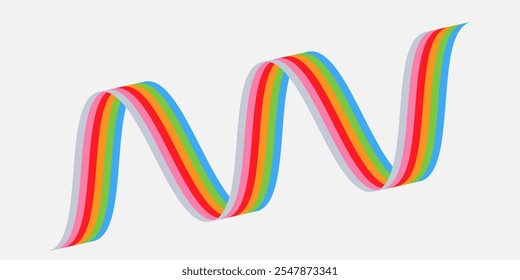 Brushstroke multicolor gradient texture brush ribbon isolated on white. Vector wavy colorful curly brush paint stroke, watercolor trace or abstract colorful smear, felt-tip pen background backdrop