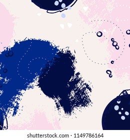 Brushstroke navy blue hand drawn pattern. Abstract violet  creative templates, cards, color covers set. Geometric design, liquids, shapes. Trendy vector texture.