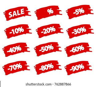 Brushstroke "Sale" Red Set Offer Discount Tag, Stock vector illustration