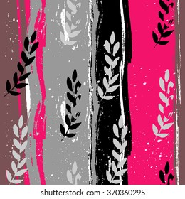 Brushstroke seamless pattern with branch. Shabby chic. 