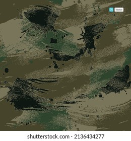 Brushstroke seamless Vector pattern Green, brown, black colors camouflage print