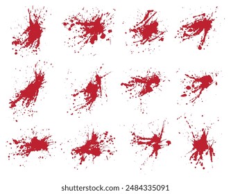 Brushstroke set of different red blood hand-drawn splatter splash background