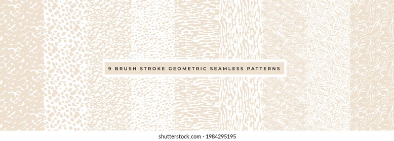 Brushstroke shabby seamless textures set. flax-color abstract sketches for background, fabric, textile, wrap, surface, web and print design. Textile vector tile rapport