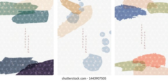 Brushstroke  template with Japanese pattern vector. Geometric background with painting brush element. Abstract decoration copy space.