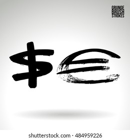 Brushstroke and texture. Vector design. Dollar and euro symbol.