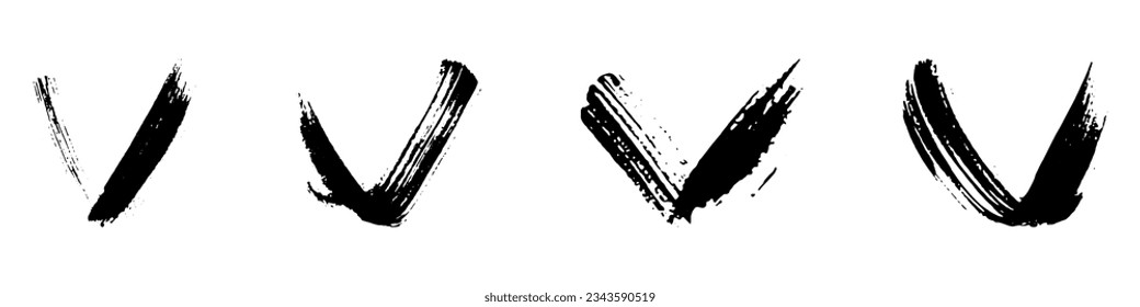 Brushstroke Tick. Curve Paintbrush. Check Mark Brush Stroke. Black Grunge Checkmark. Abstract Design, Graphic Element. Validate, Correct, Choice Sign. Isolated Vector Illustration