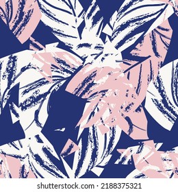 Brushstroke Tropical Leaf seamless pattern design for fashion textiles, graphics and crafts