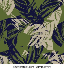 Brushstroke Tropical Leaf seamless pattern design for fashion textiles, graphics and crafts