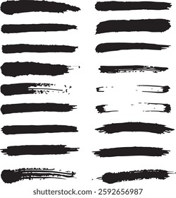 Brushstroke Variety: An assortment of various black brushstrokes, each with a distinct intensity, texture, and stroke