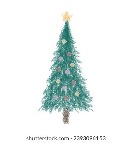 Brushstroke watercolor Christmas tree on white background. Symbol of Christmas day, winter and New year.