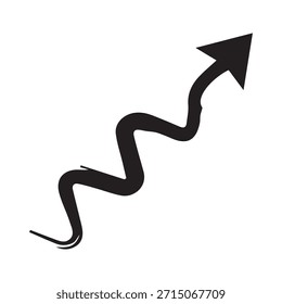 Icono de flecha ascendente ondulada de pincelada. Crecimiento incompleto dibujado a mano y símbolo de progreso dinámico.
