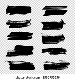 Brushstrokes black of different shapes isolated on imitation transparent background