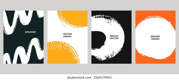 Brushstrokes frames set, grunge abstract trendy templates collection. Hand drawn brush strokes design for banner, flyer, coupon, social media, photo overlay, brochure, book cover. Vector illustration.